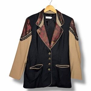 Vintage Lew Magram Collection Tapestry Trim Blazer Made In USA Size Large